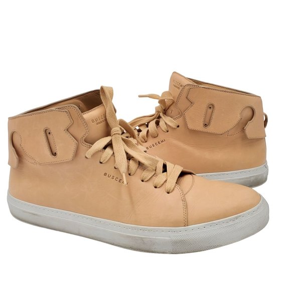 Buscemi Men's 17 US / 50 EU Italian Beige Leather Casual Shoes High Top Sneakers - Picture 8 of 12